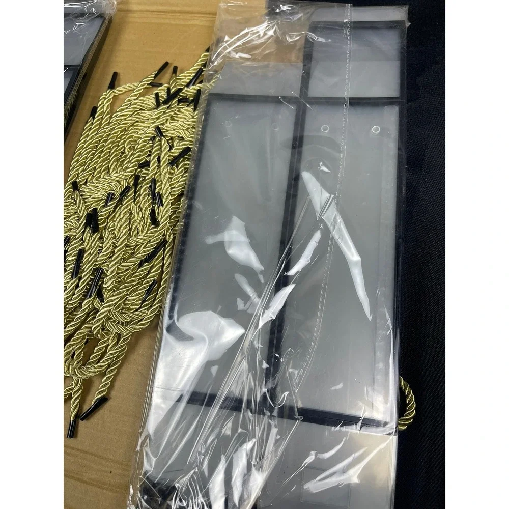 Clear Plastic Gift Boxes with Gold Rope Handles Black Frame Set